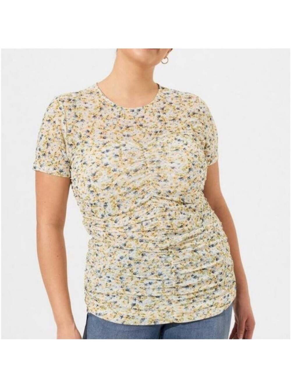 Torrid ditsy floral Stretch Mesh Crew Neck Ruched Top